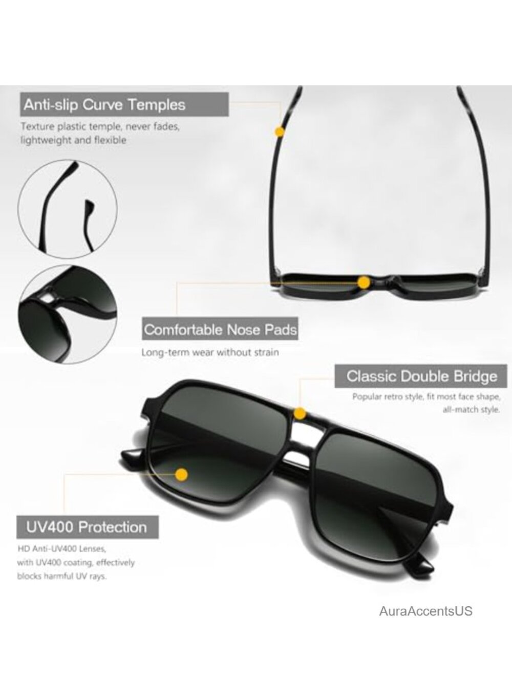 Oversized Square Pilot Sunglasses UV400 Retro 70s Unisex - Picture 4 of 6